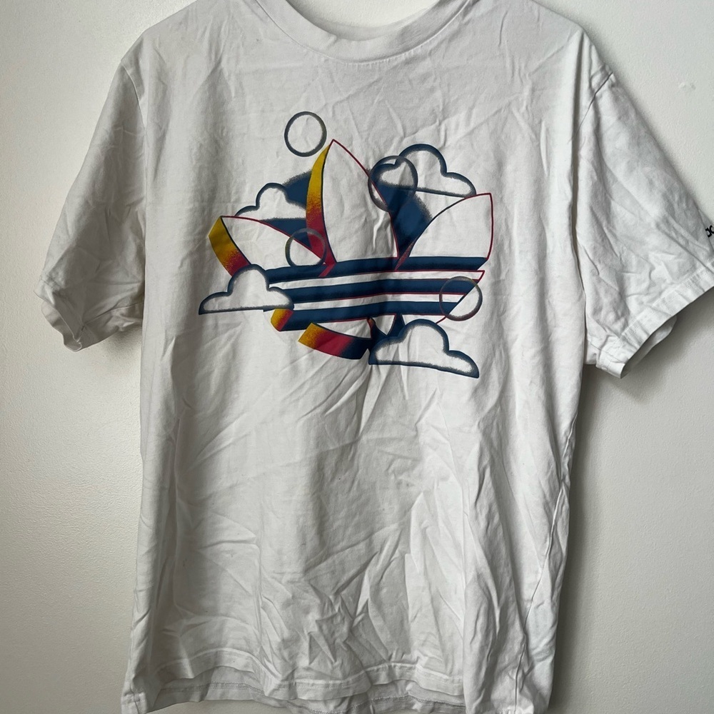Adidas White Summer Trefoil Shirt with Colorful Logo